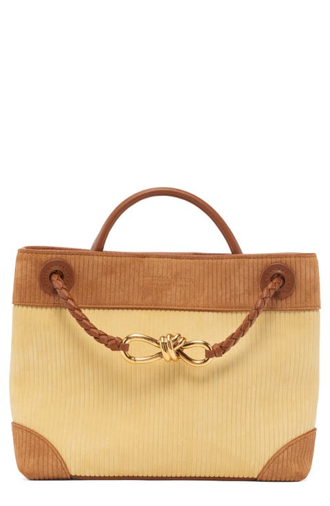 Small Andiamo Corduroy & Suede Top Handle Bag