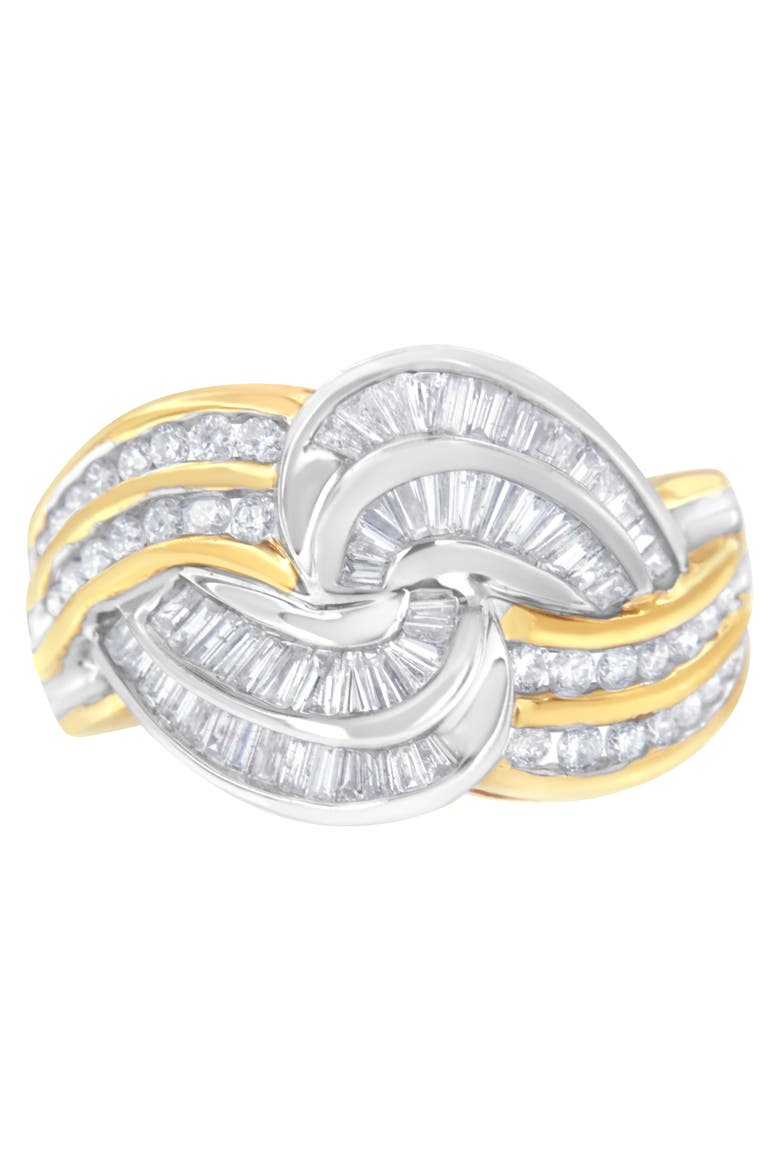 10KT Two-Toned Gold 1.0 Cttw Diamond Bypass Ring, Main, color, Yellow