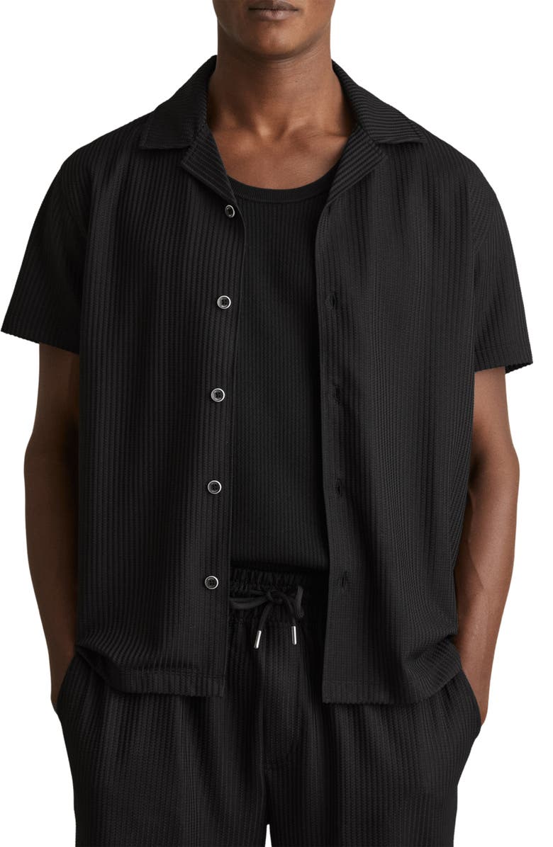 Reiss Warwick Texture Camp Shirt, Main, color, Black