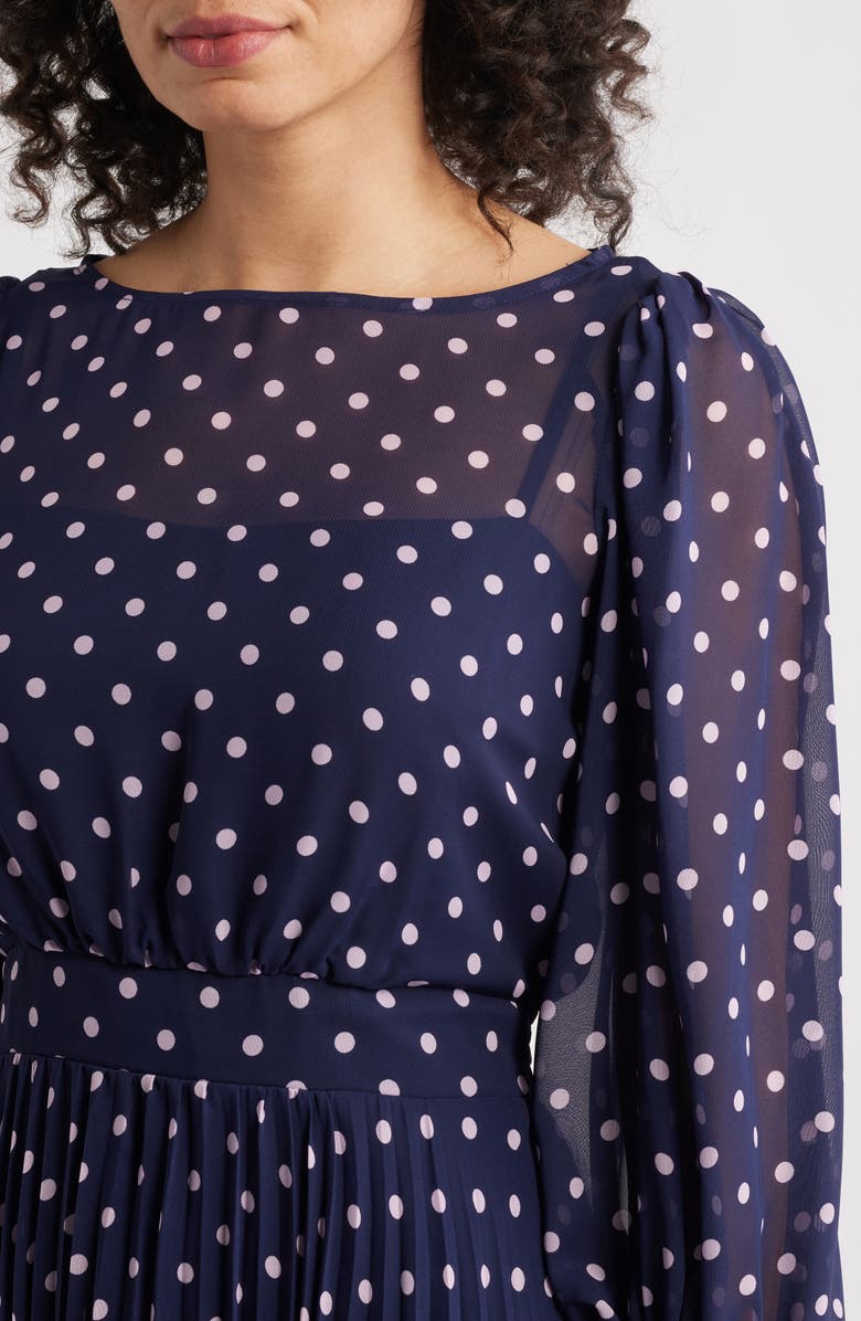 Eliza J Polka Dot Illusion Neck Midi Dress, Alternate, color, 