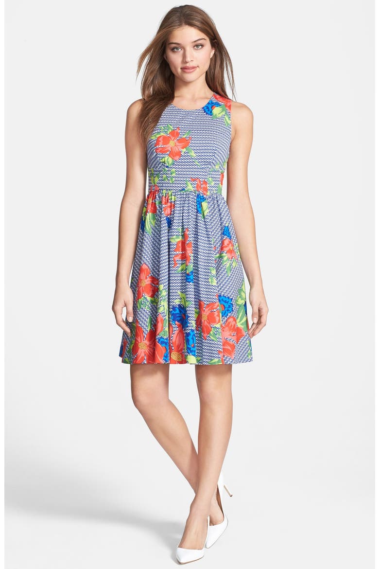 'Alana' Print Fit & Flare Dress, Alternate, color, GEO FLORAL