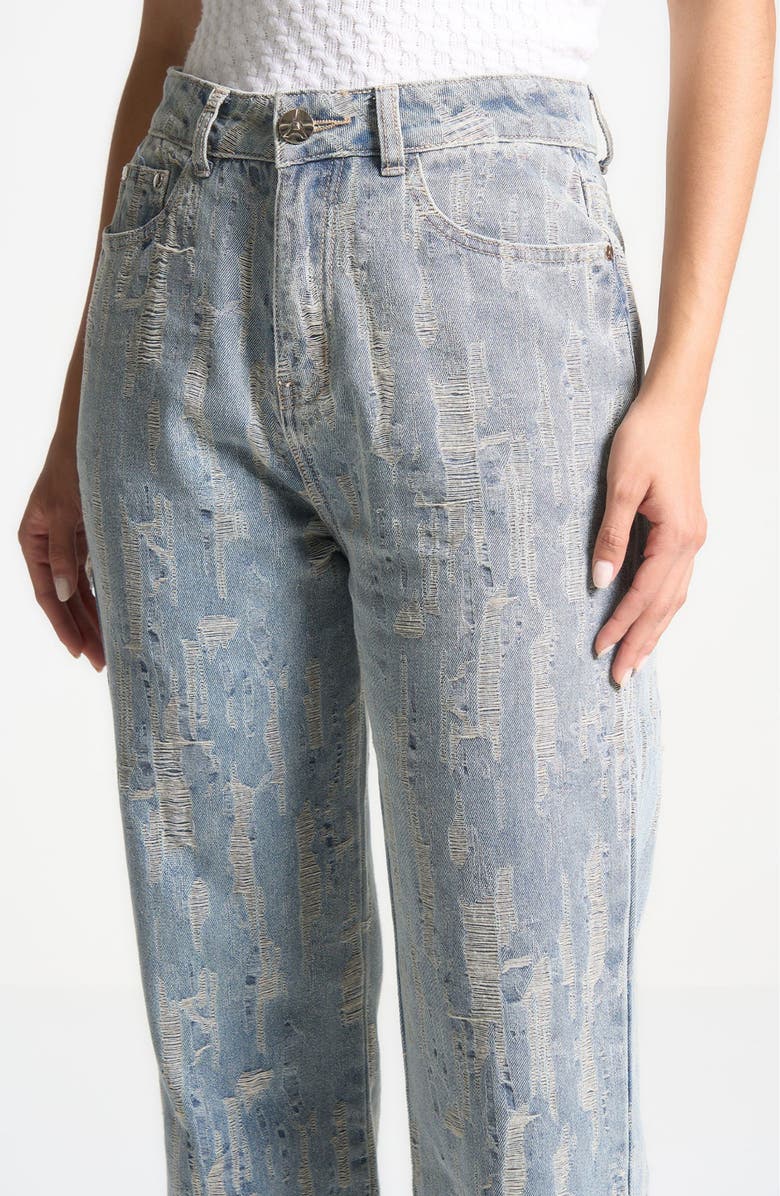 Manière De Voir Florence Distressed High Rise Straight Leg Jeans, Alternate, color, Mid Blue