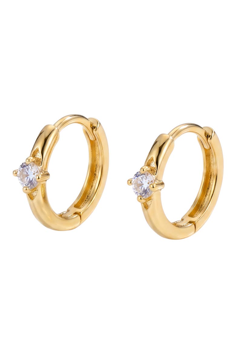 Cubic Zirconia Solitaire Huggie Hoop Earrings, Main, color, GOLD