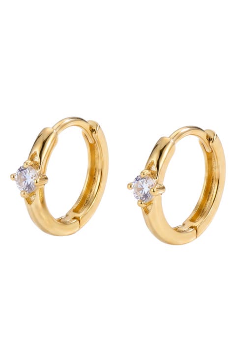 Cubic Zirconia Solitaire Huggie Hoop Earrings