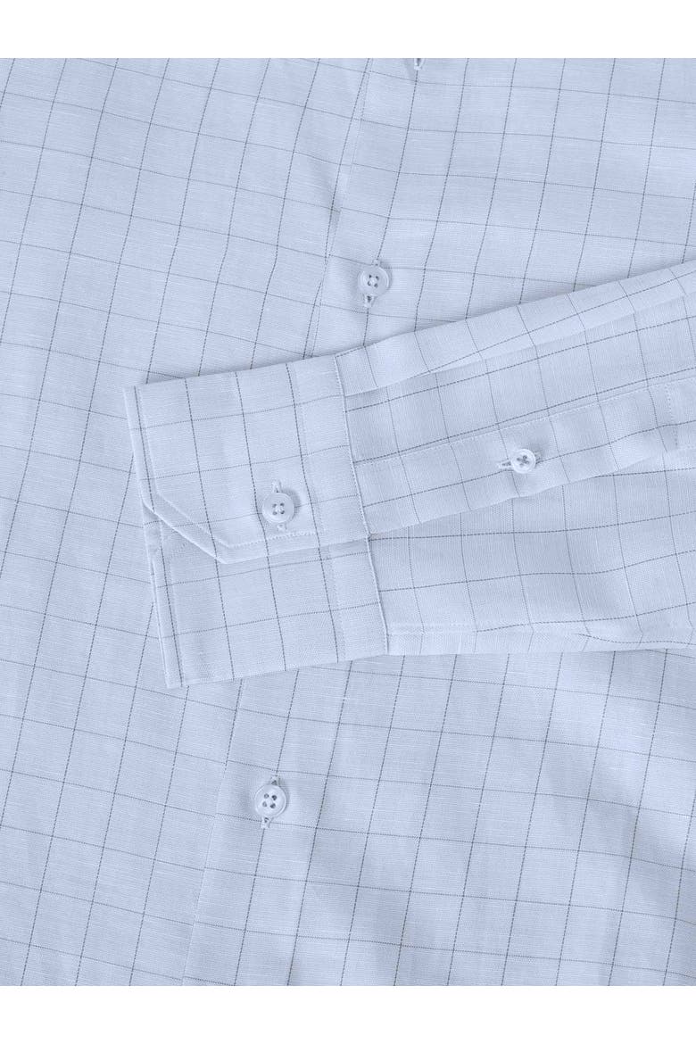 Reynolds Blue Windowpane Cotton Linen Blend Shirt in Contemporary fit, Alternate, color, Blue