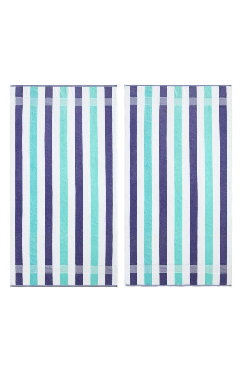 Calvin Klein Pop Color Stripe 2-Piece Beach Towel Set, Main, color, Medium / Dark Blue