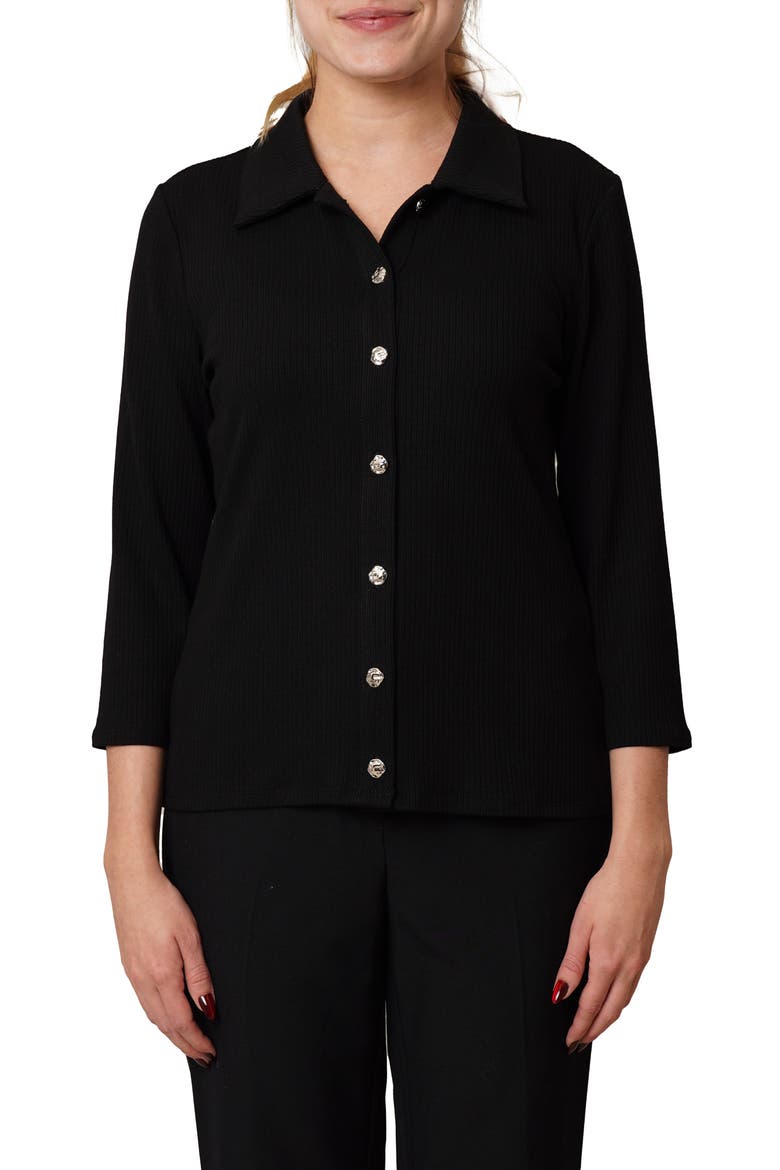 Buttoned Ribbed Knit Top, Main, color, BLACK