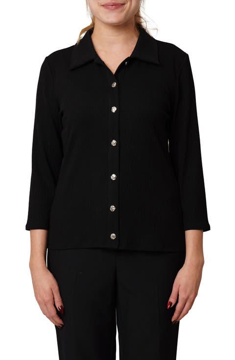 Buttoned Ribbed Knit Top