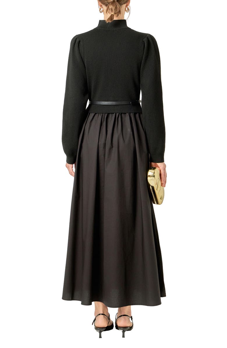 English Factory Belted Long Sleeve Dress, Alternate, color, Black