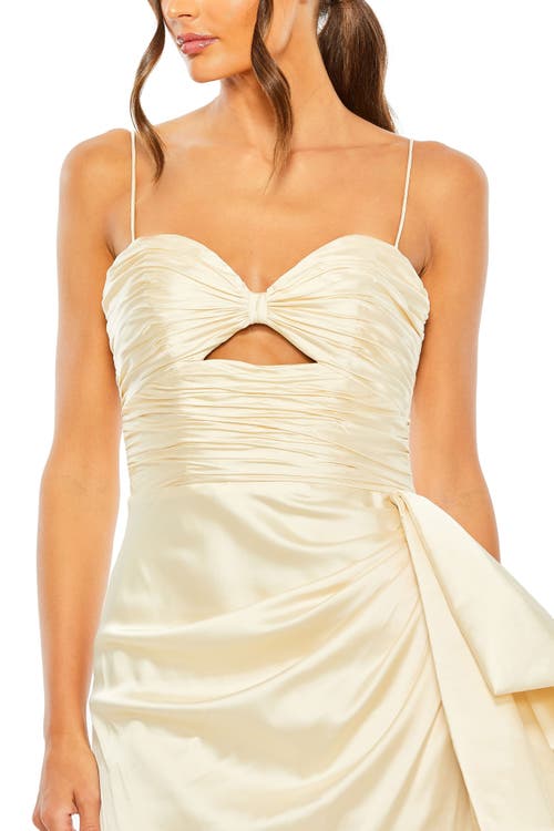 Mac Duggal Strapless Cut Out Side Bow Gown In Buttercup