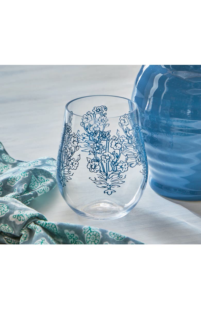 tag Cottage Blue White Floral Acrylic Stemless Beverage Glasses, Alternate, color, Blue