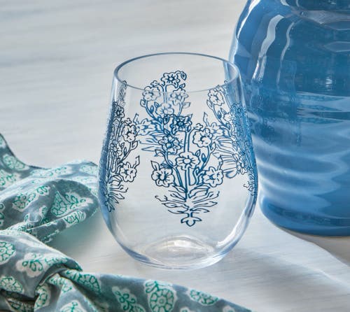 Tag Cote Blue White Floral Acrylic Stemless Beverage Glasses In Blue