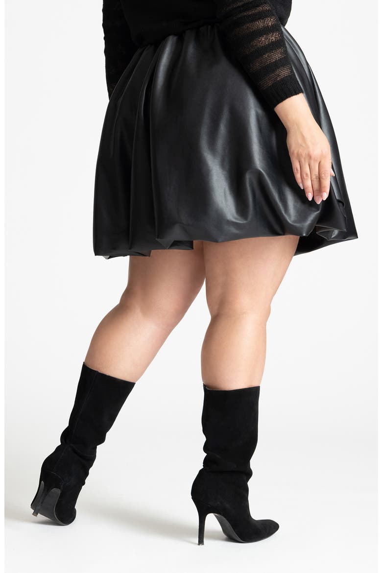 Faux Leather Bubble Hem Skirt, Alternate, color, BLACK ONYX