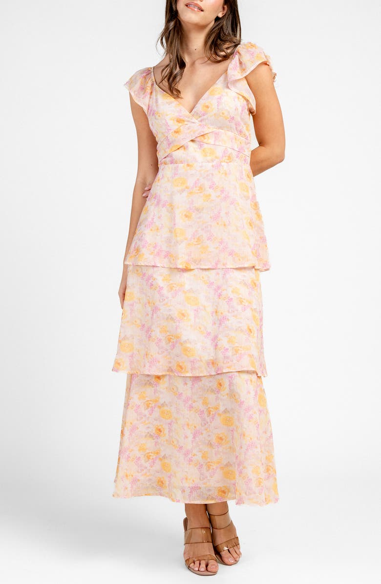 Beivy Floral Tiered Maxi Dress, Main, color, Yellow Floral