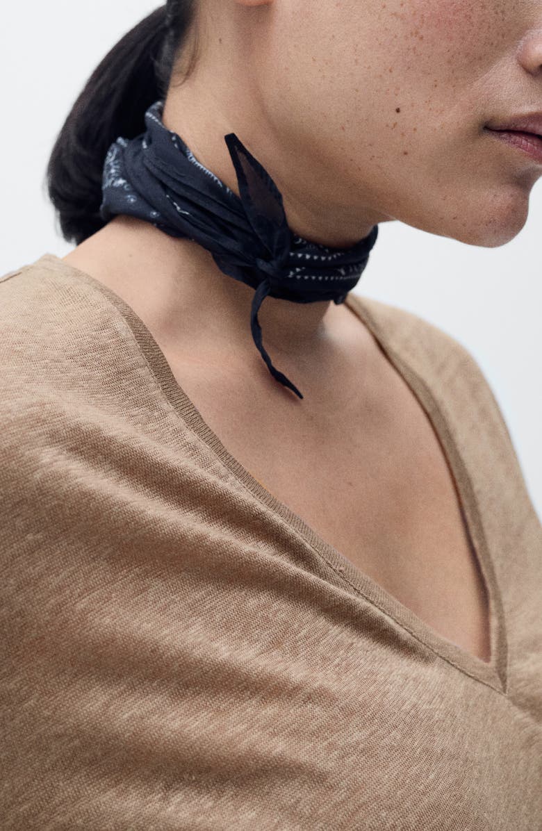 MANGO V-Neck Linen T-Shirt, Alternate, color, Light/ Pastel Brown