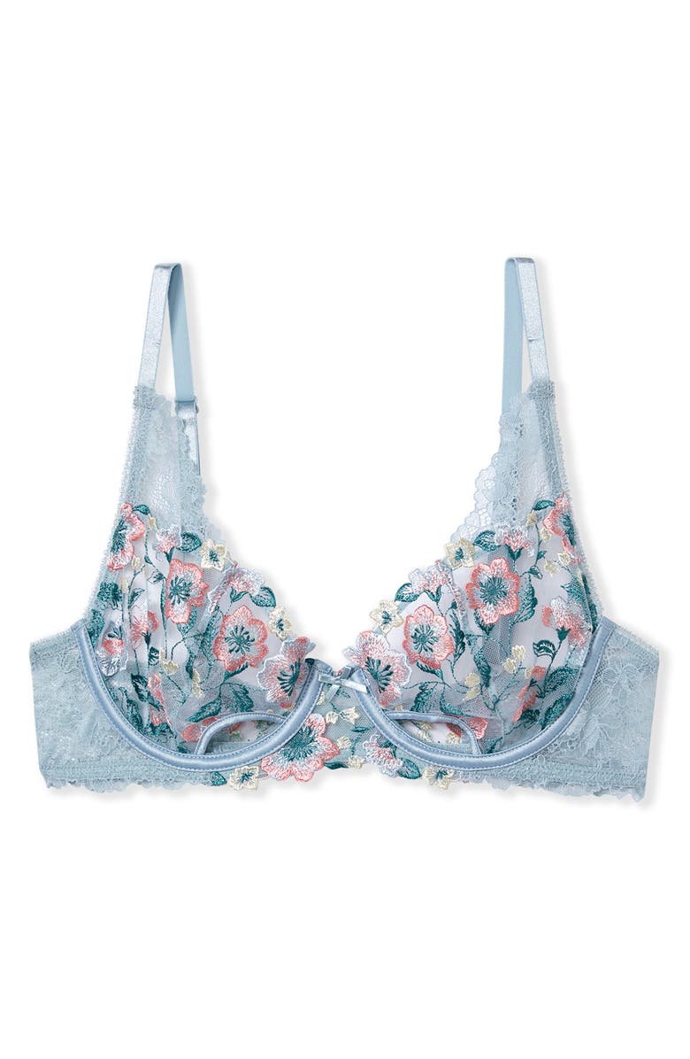 Etam Allure Classique Embroidered Underwire Bra, Alternate, color, Blue Lagon