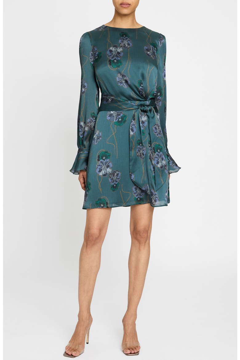 Dahlia Long Sleeve Dress in Printed Crepe Georgette, Alternate, color, STEEL TEAL