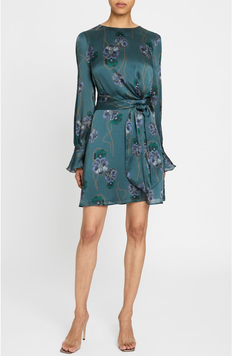 Santorelli Dahlia Long Sleeve Dress in Printed Crepe Georgette, Alternate, color, Steel Teal