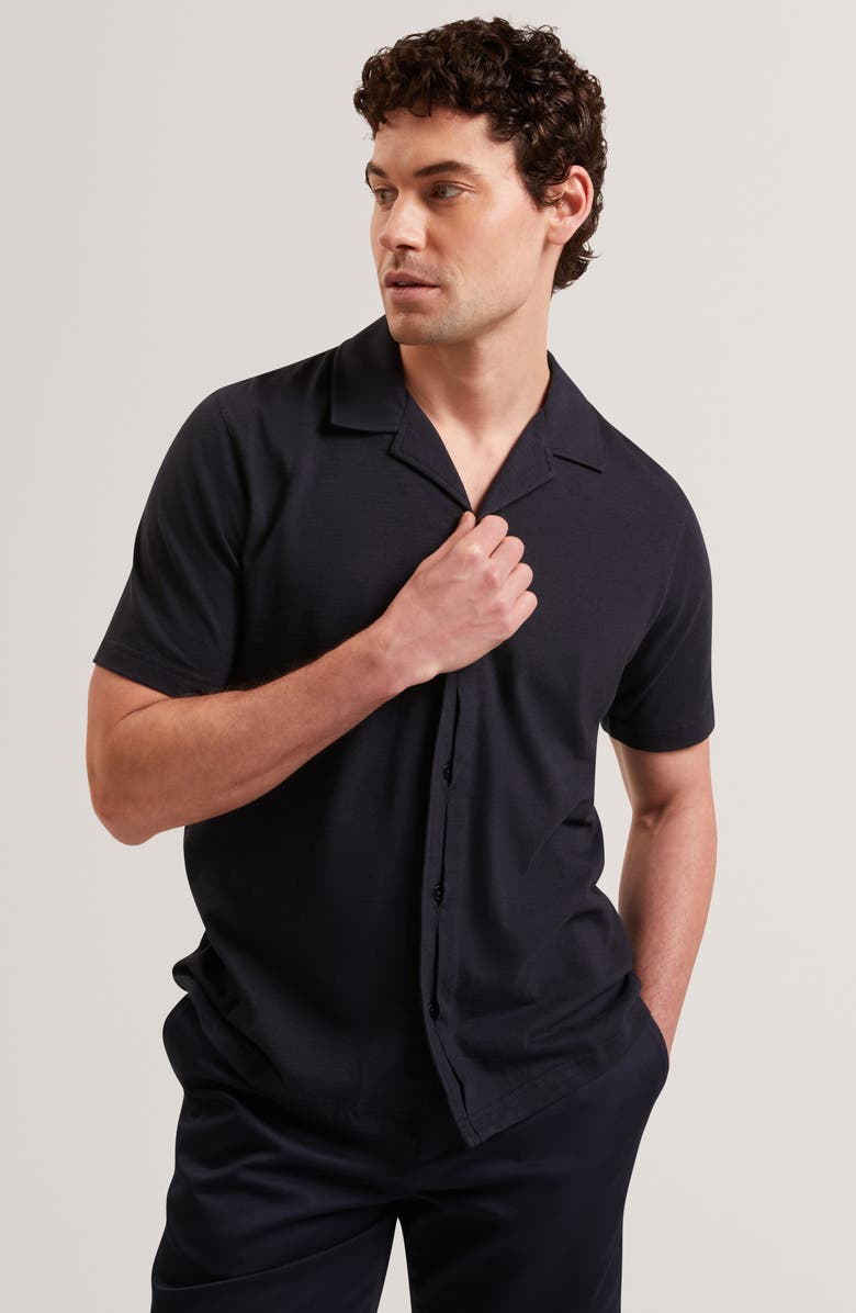 Ted Baker Fendry Cotton & Linen Knit Camp Shirt, Alternate, color,