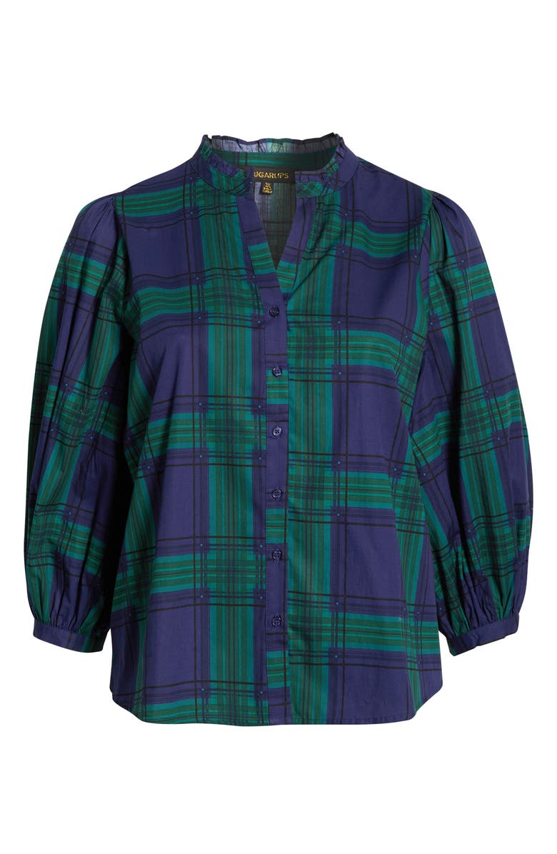 SUGARLIPS Ima Harrisville Plaid Button-Up Cotton Shirt, Alternate, color, Navy-Green