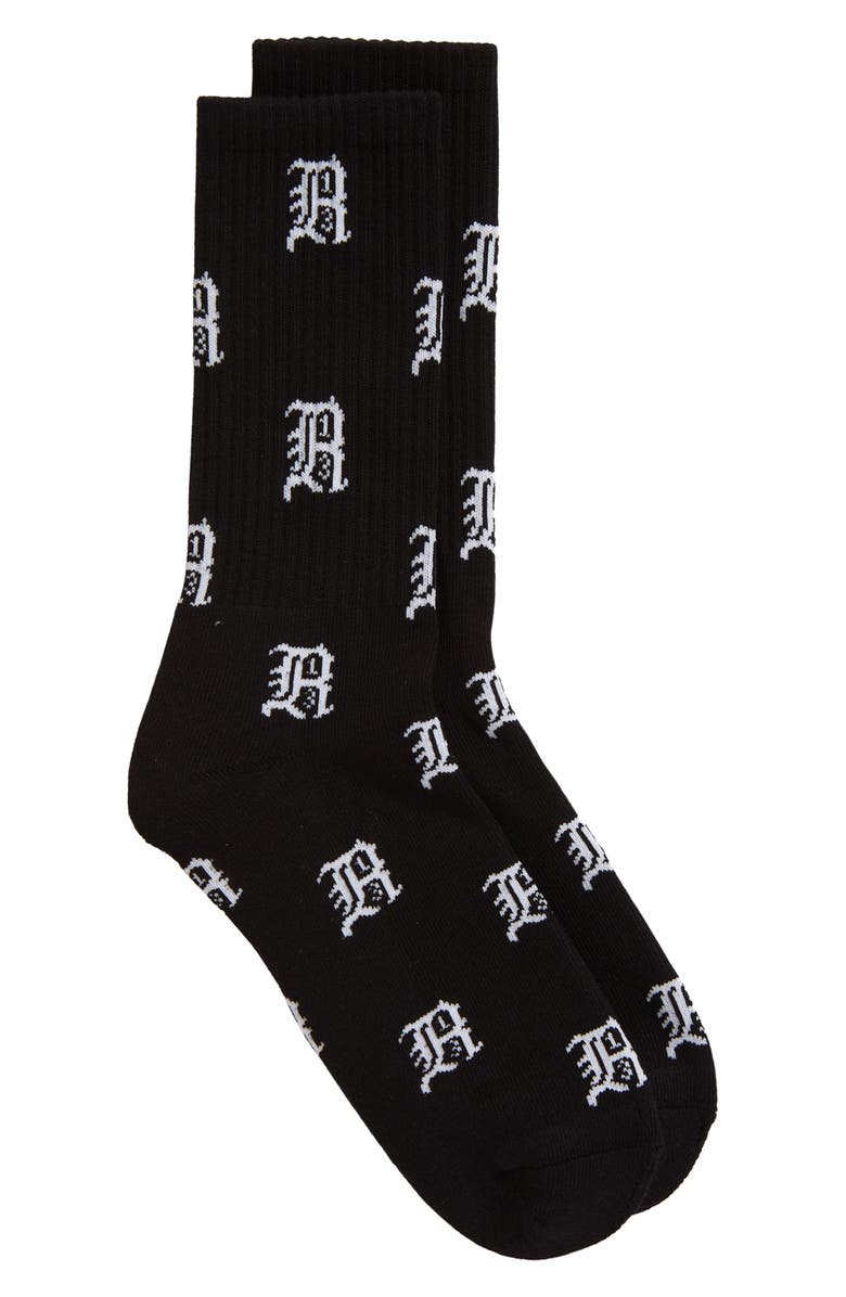 R13 Gothic Logo Crew Socks, Main, color,