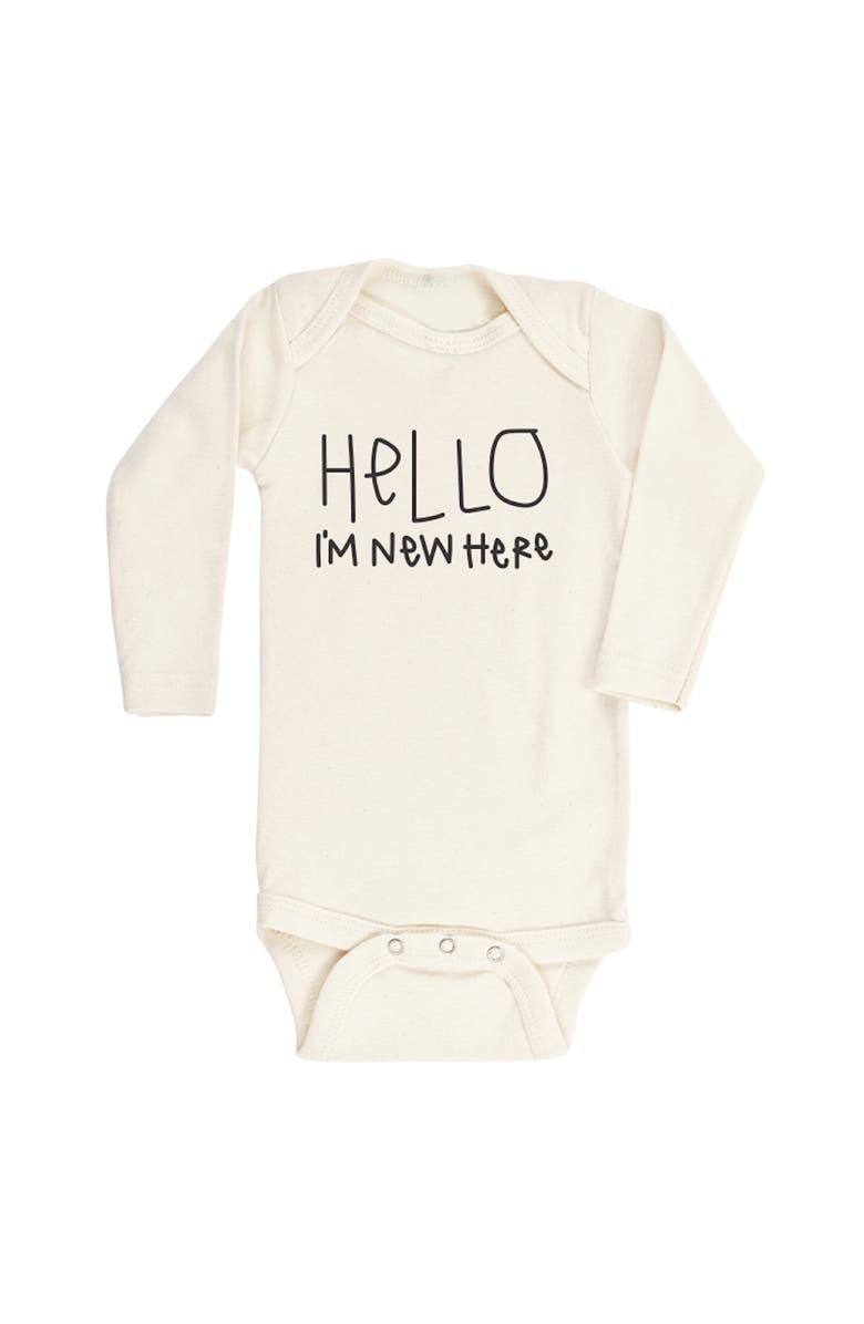 Tenth & Pine Hello, I'm New Here Organic Cotton Bodysuit, Main, color,