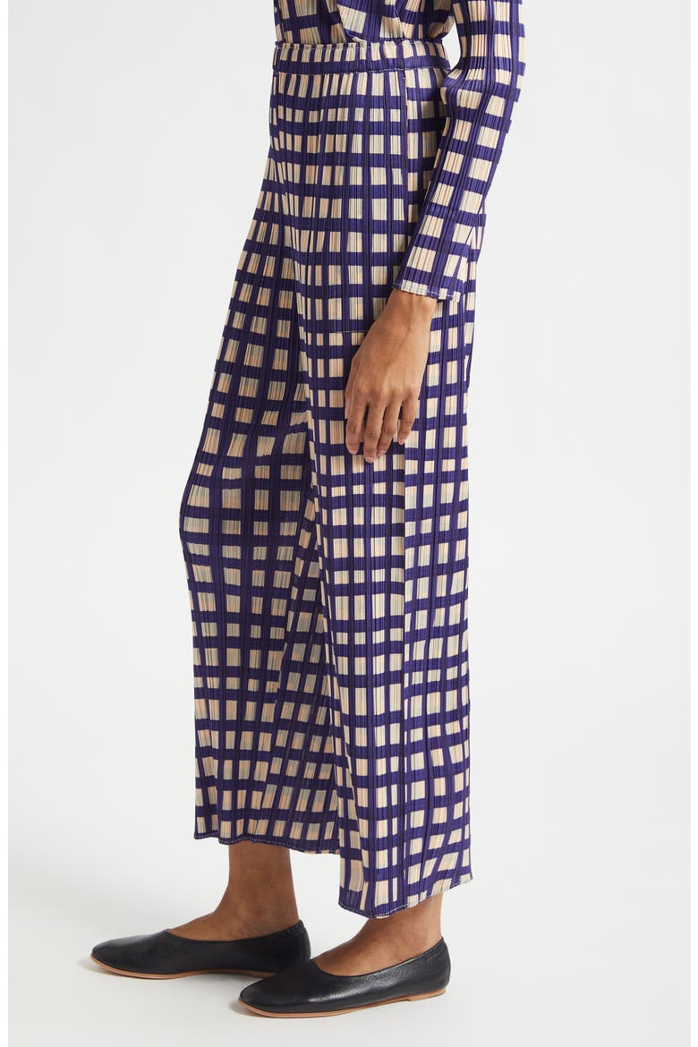 Basket Print Pleated Crop Straight Leg Pants, Alternate, color, NAVY