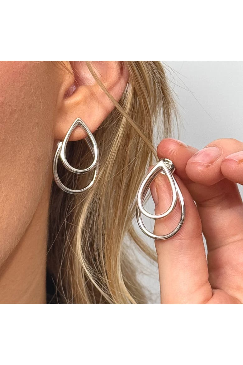 Double Petal Earrings front and back, Alternate, color, Sterling Silver