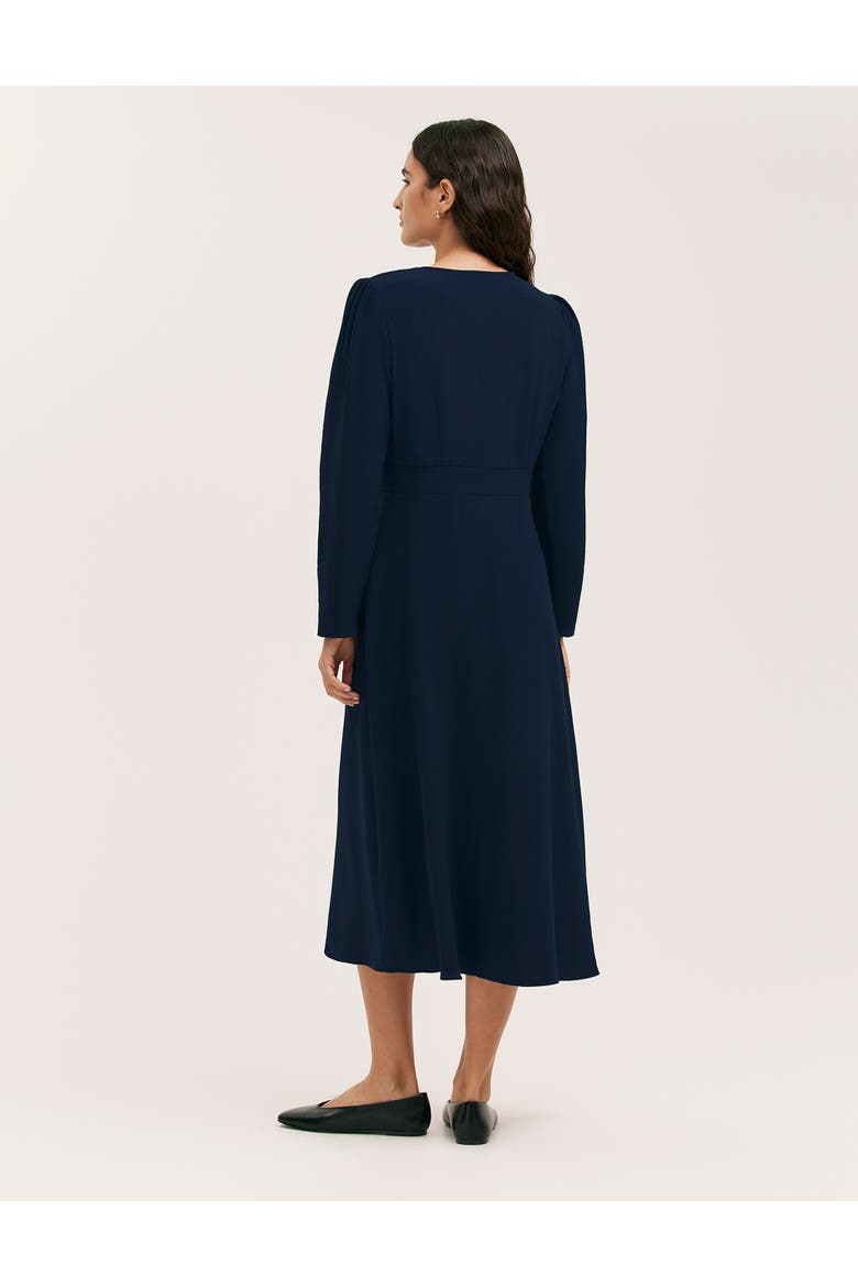 Caprice Long Sleeve Crepe Midi Dress, Alternate, color, Navy
