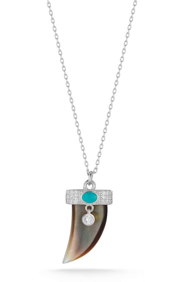 SPHERA MILANO Mother of Pearl Horn Pendant Necklace, Main, color, Silver/ Aqua