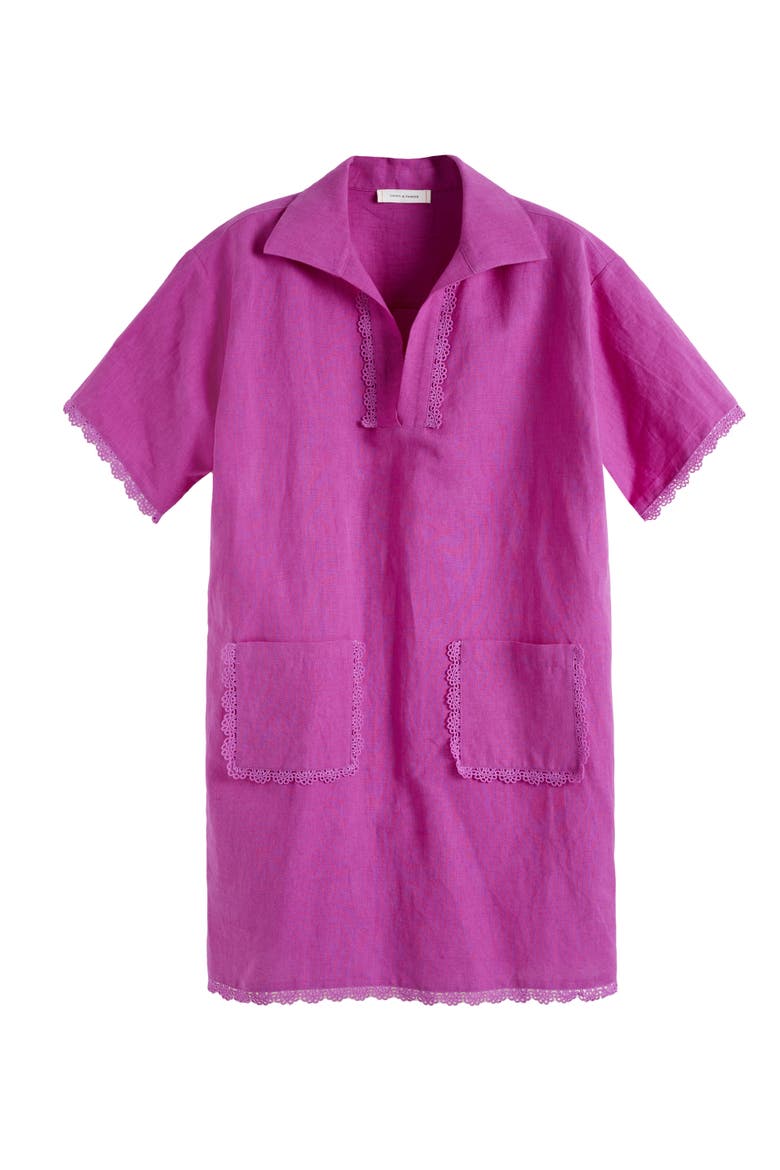 Linen-Blend Scallop Tunic Dress, Alternate, color, Magenta
