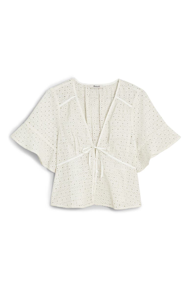 Eyelet Tie Front Top, Alternate, color, SOFT WHITE