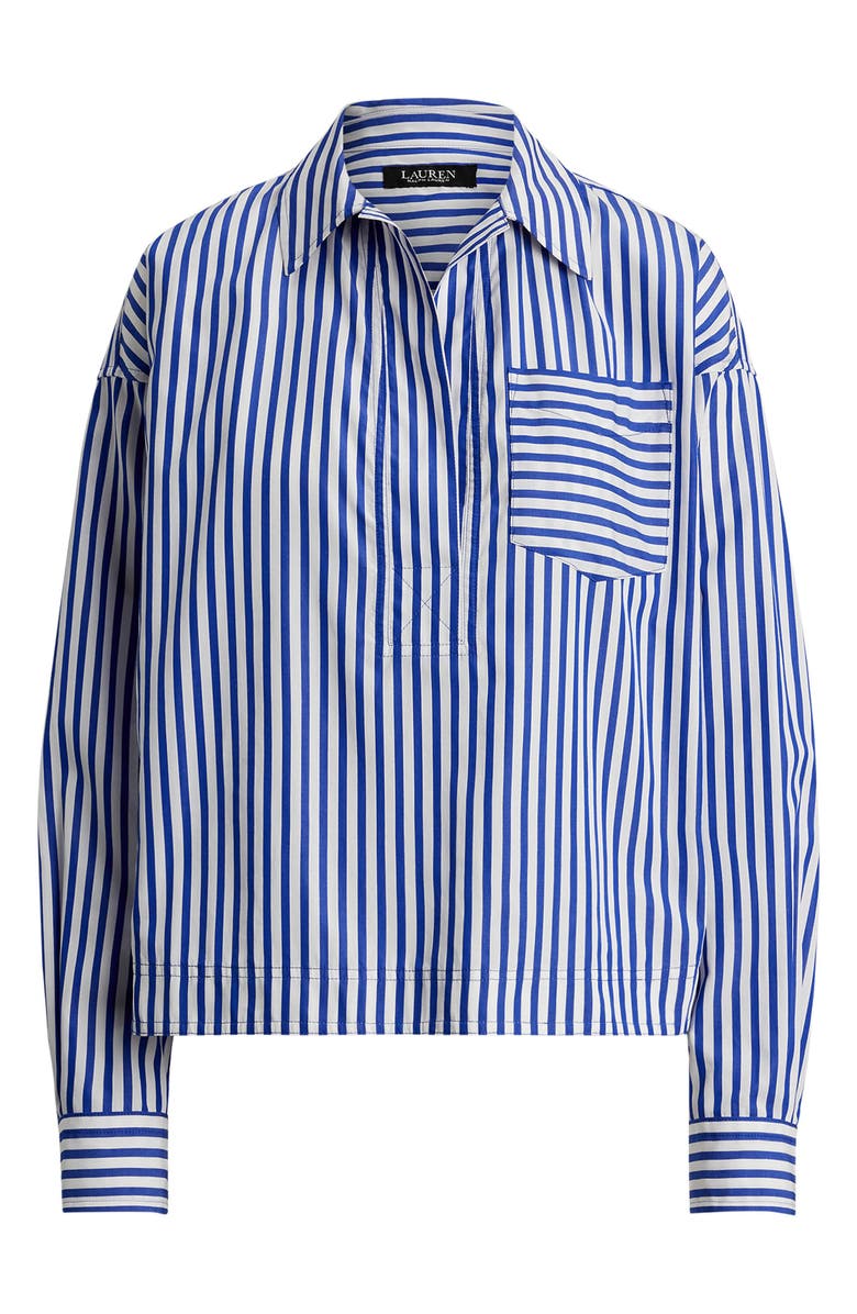 Lauren Ralph Lauren Stachee '70s Stripe Cotton Broadcloth Popover Shirt, Alternate, color, Blue/ White Multi