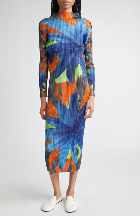 Carnival Pleated Long Sleeve Midi Dress