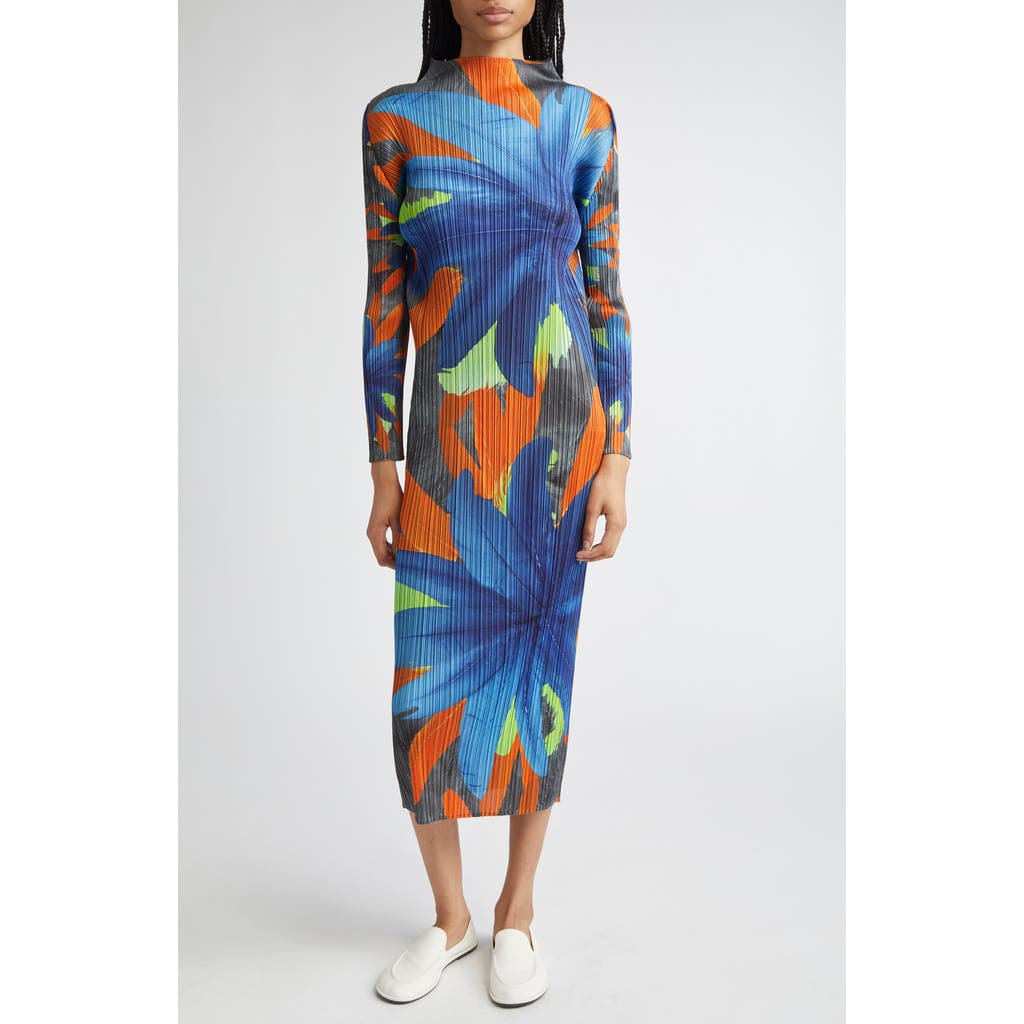 Issey Miyake Pleats Please Carnival Pleated Long Sleeve Midi Dress In Multi