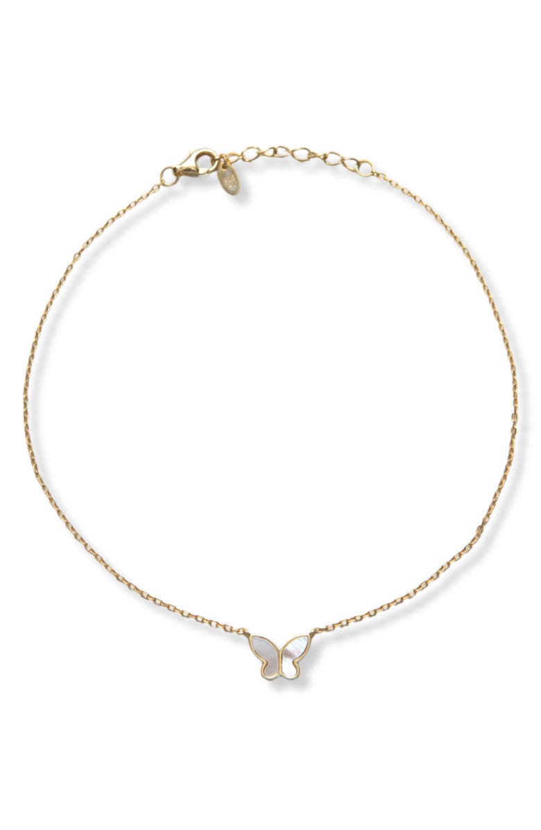 Argento Vivo Sterling Silver Mother-of-Pearl Butterfly Pendant Anklet, Main, color, Gold