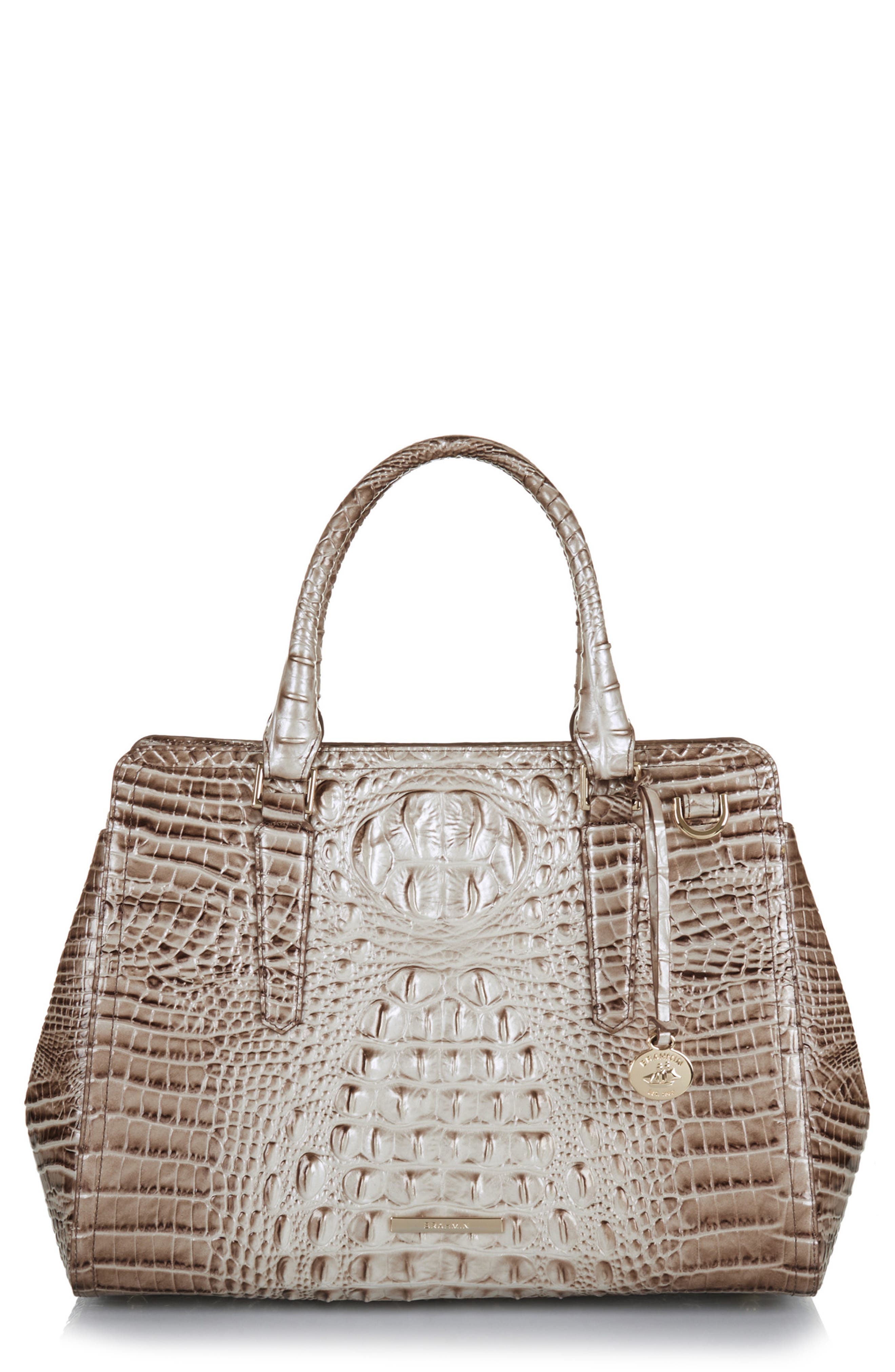 Finley Small Croc Embossed Leather Satchel, Main, color, ALABASTER MELBOURNE