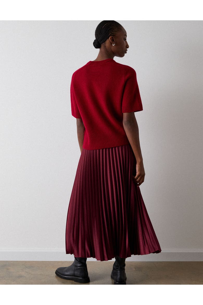 Satin Pleated Midi Skirt, Alternate, color, Burgundy