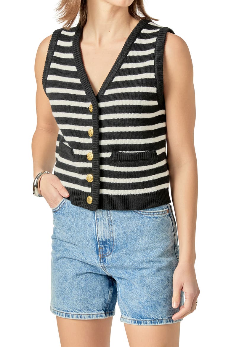 Stripe Sweater Vest, Alternate, color, BLACK/ IVORY