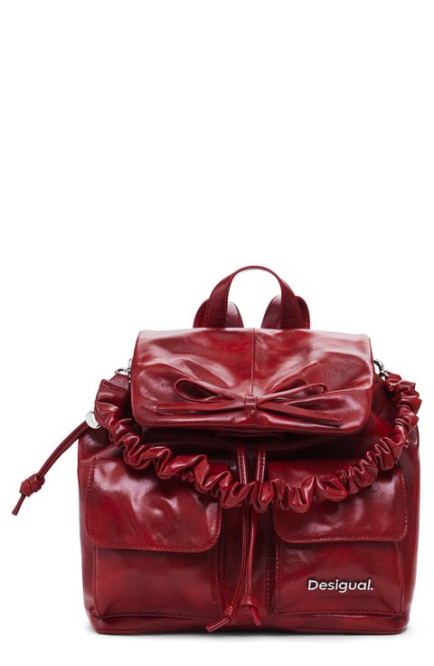 Bow Accent Faux Leather Backpack