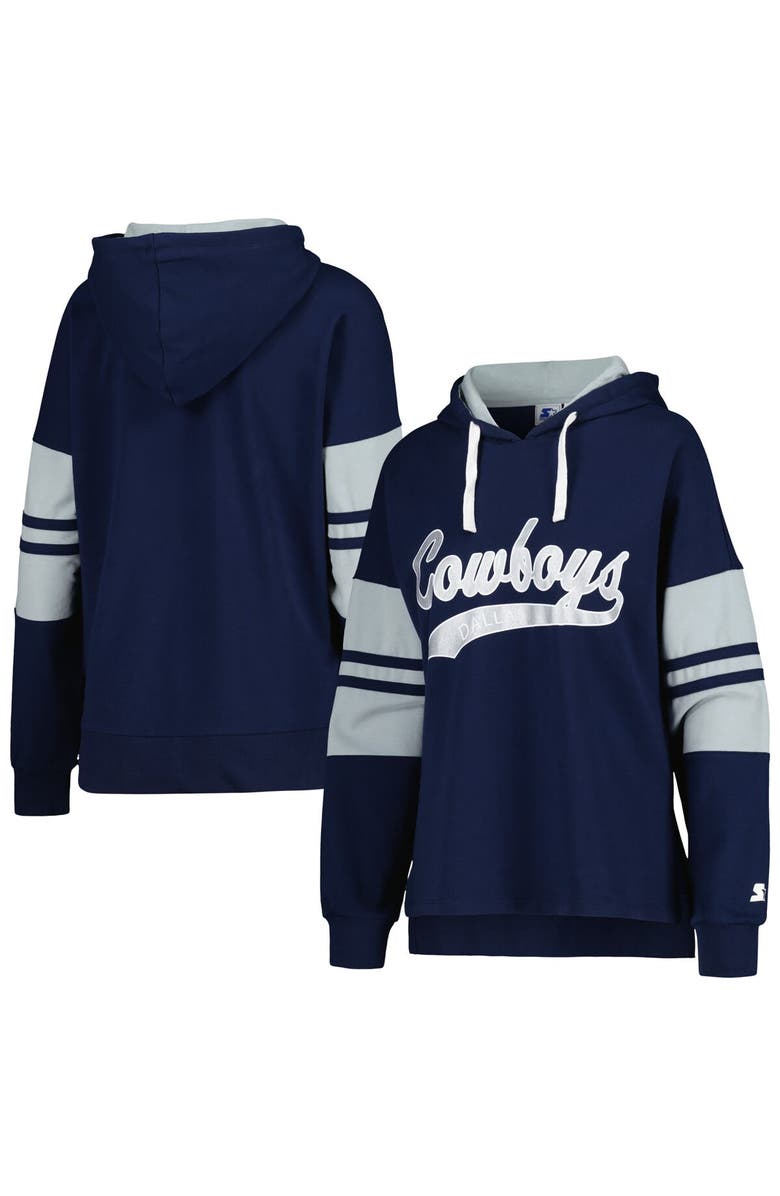 STARTER Women's Starter Navy Dallas Cowboys Bump And Run Long Sleeve Hoodie T-Shirt, Alternate, color, Navy
