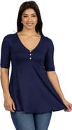 24seven Comfort Apparel Short Sleeve Tunic Top with Button Detail