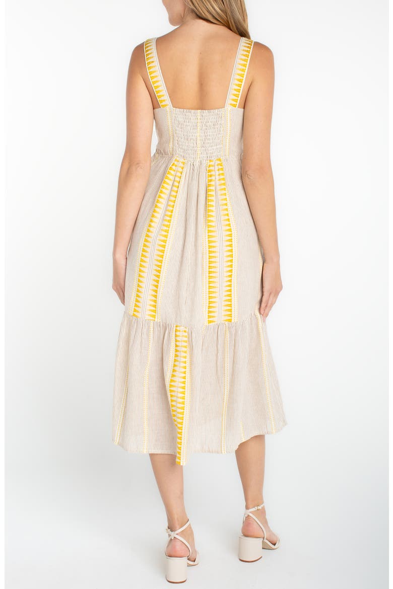 Embroidered Sleeveless Midi Dress, Alternate, color, CREAM BROWN STRIPE