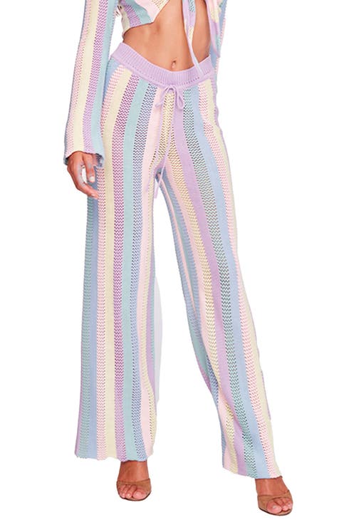 Rainbow Stripe Openwork Slit Cover-Up
