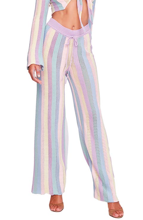 Paloma Stripe Openwork Crochet Cover-Up Pants