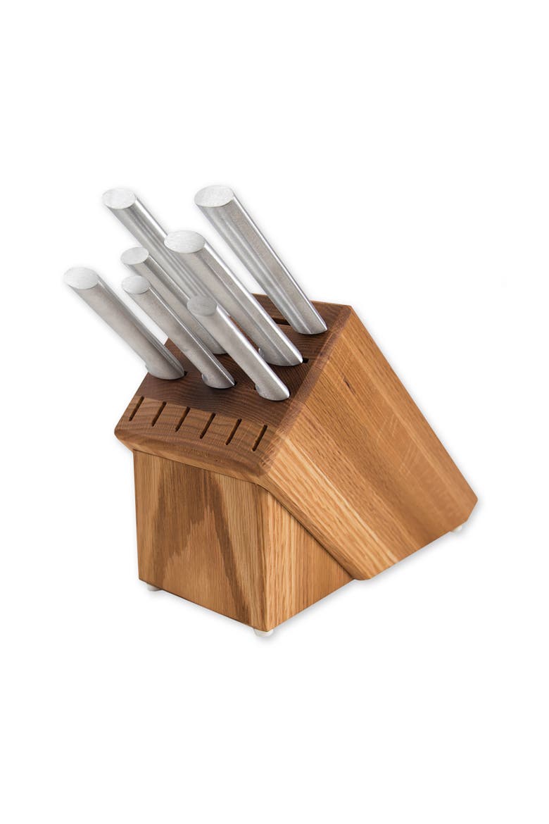 Essential Oak 8 Piece Knife Block Set, Main, color, Silver