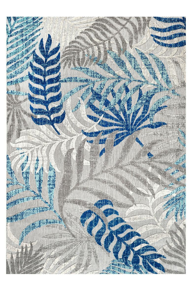 JONATHAN Y Tropics Palm Leaves Indoor/Outdoor Area Rug, Main, color, Gray/Blue