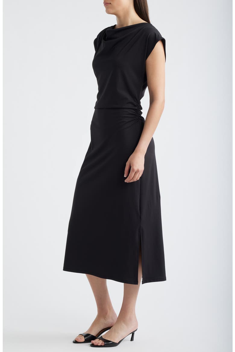 Draped Midi Dress, Alternate, color, BLACK