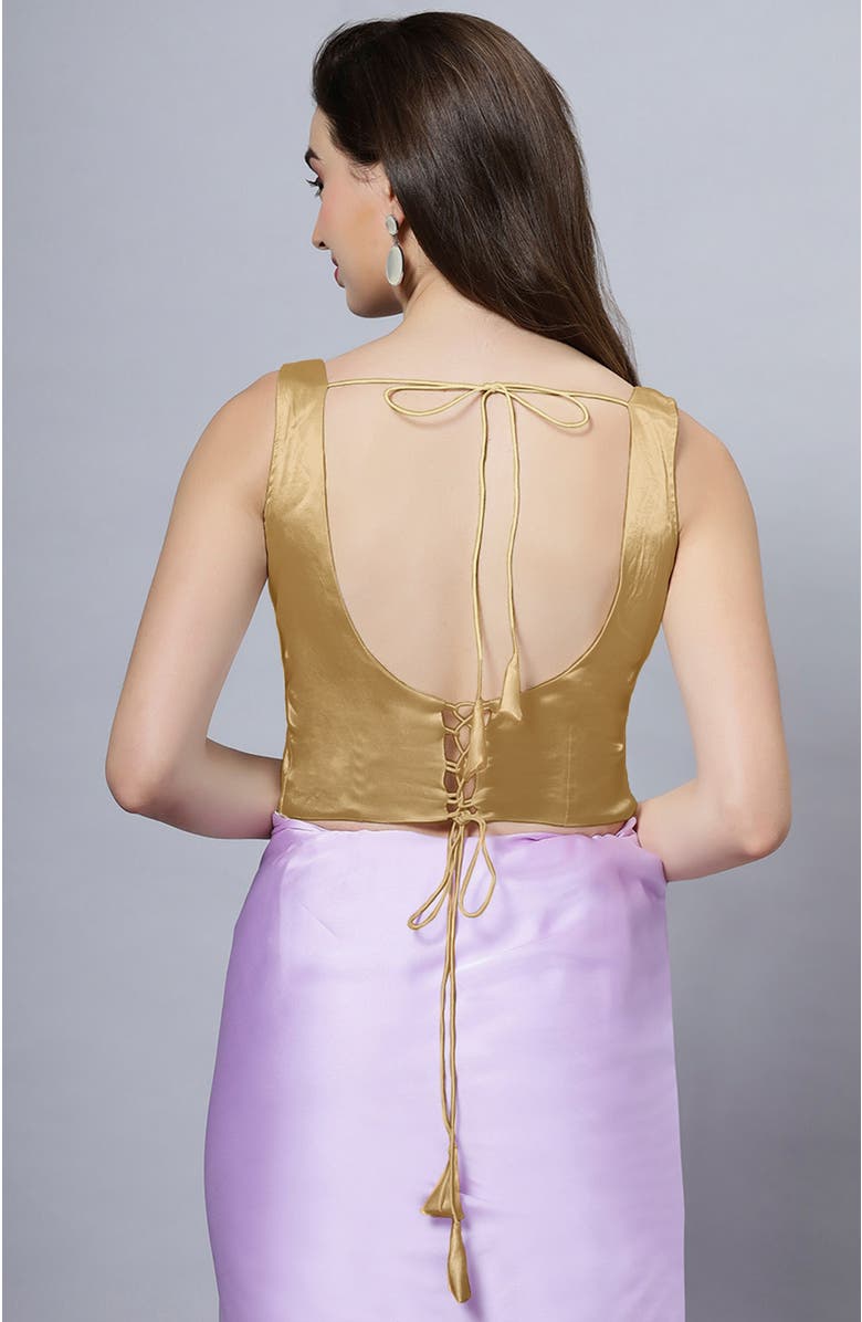 One Minute Saree<sup>®</sup> Reema Gold Satin Comfort Stretch Deep U Adjustable Tie Back Womens Saree Blouse, Alternate, color, 