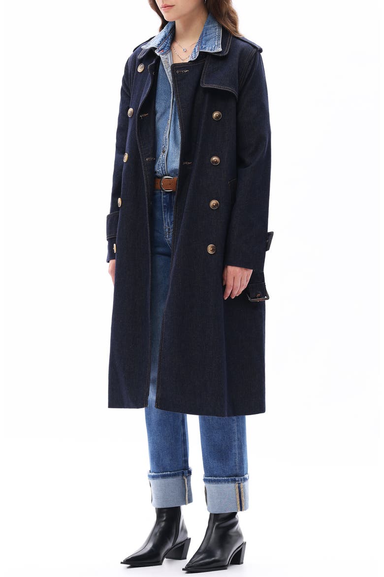 Double Breasted Denim Trench Coat, Alternate, color, DARK BLUE